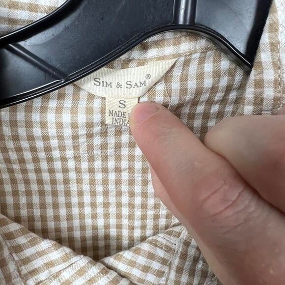 Sim & Sam Brown Gingham Sleeveless Button-Up Tank – Cotton, Size Small, NWOT - Picture 6 of 8